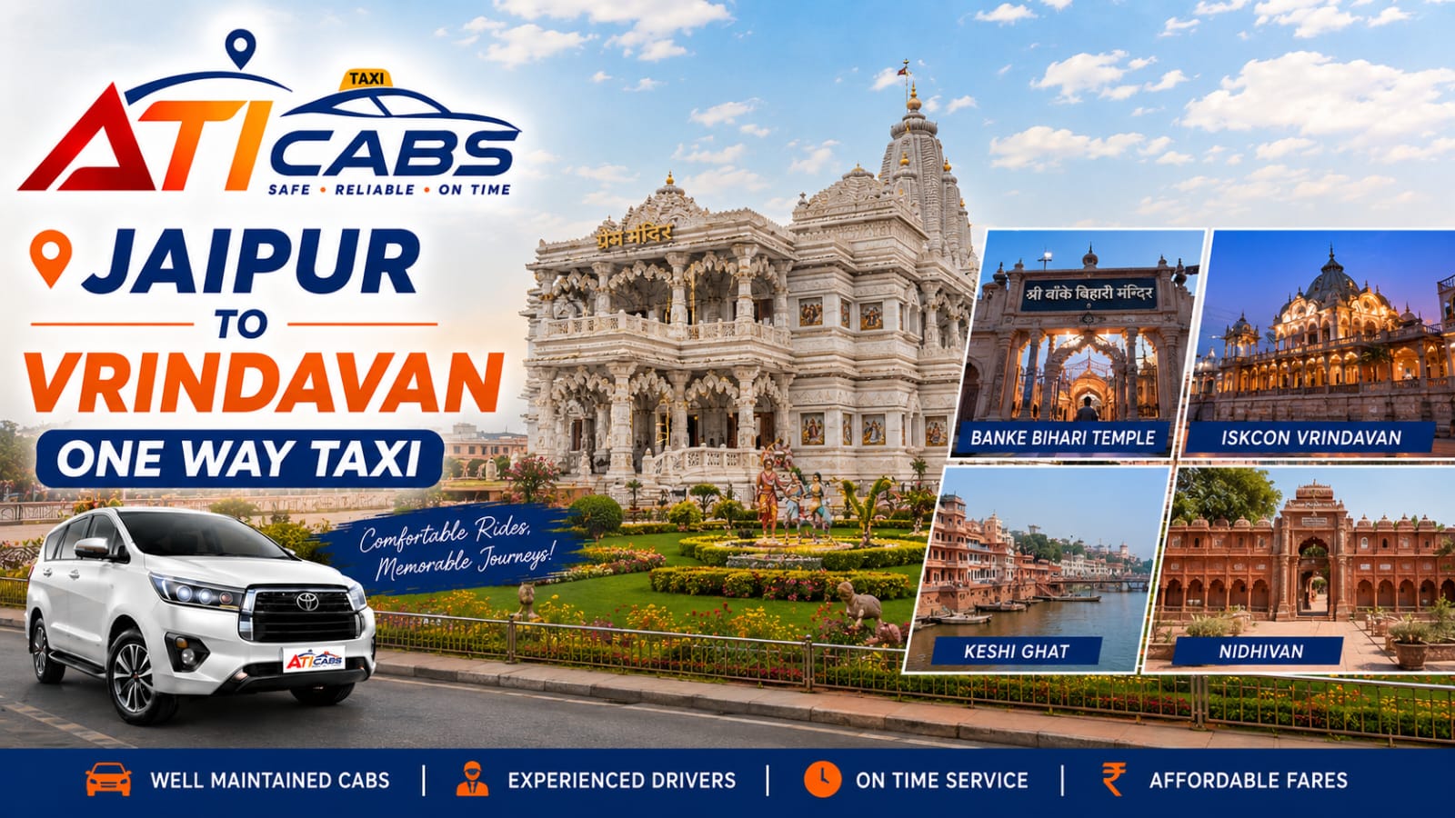 Jaipur to Vrindavan One way Taxi