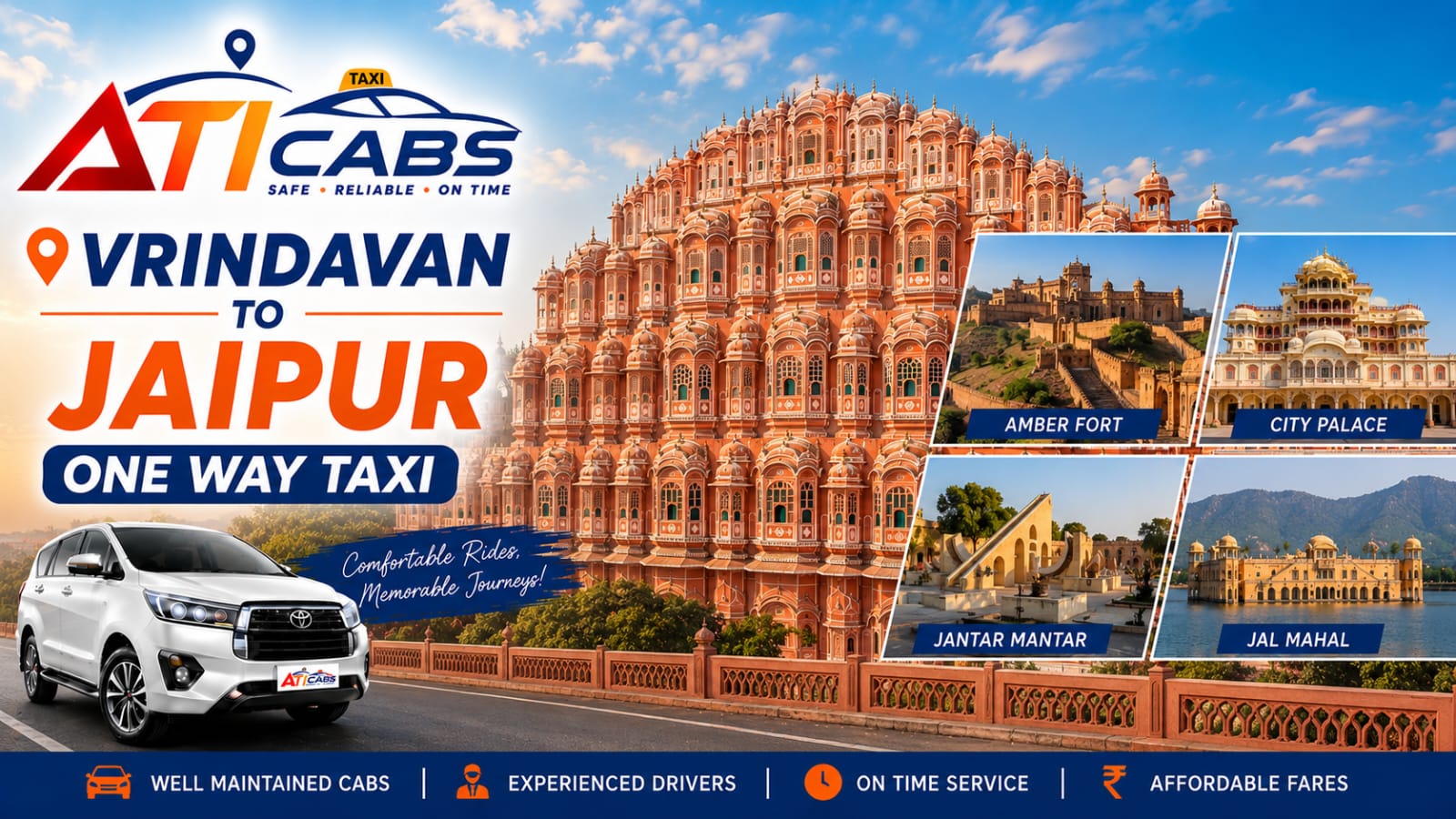 Vrindavan to Jaipur One Way Taxi